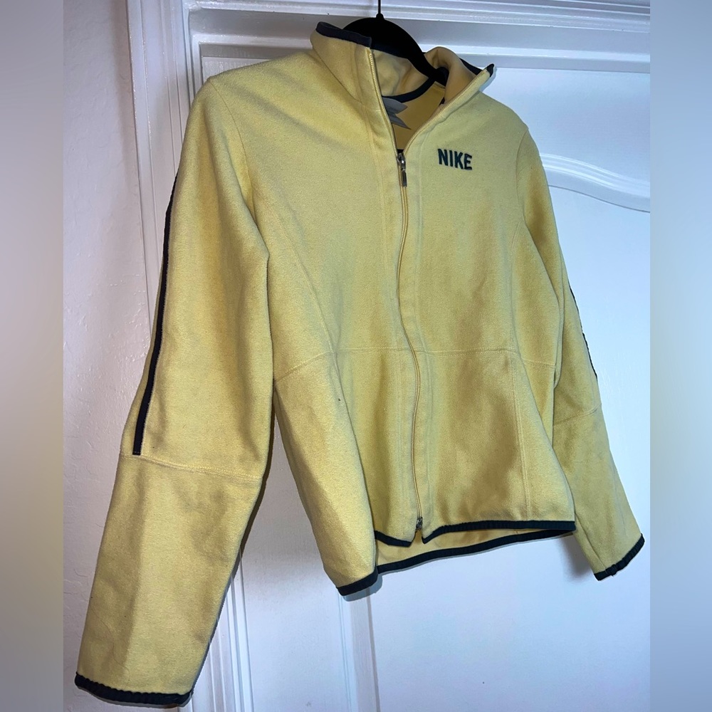 Yellow gray striped zip up collared Nike jacket